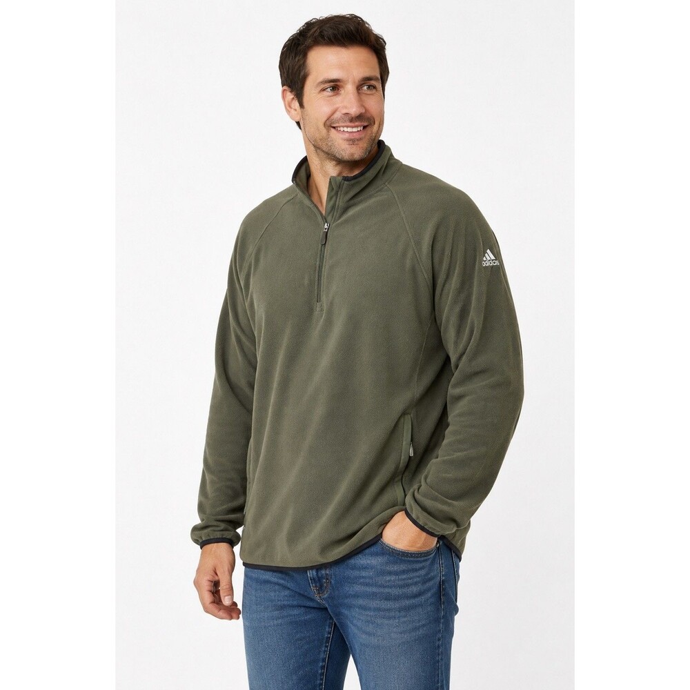 Adidas Men’s XL Olive Green Quarter Zip Fleece Pullover Golf Jacket Pockets